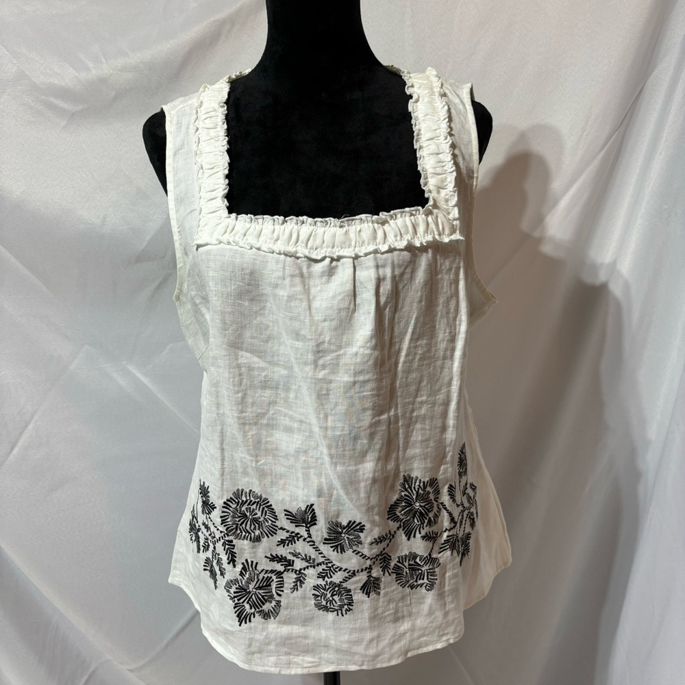 Marina Luna White w/Black Linen Sleeveless Square Neckline Size XL
